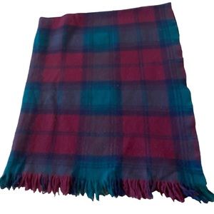 Plaid Throw Blanket 100% Wool Dark Green and Burgundy 46x56 Inches EUC Vintage